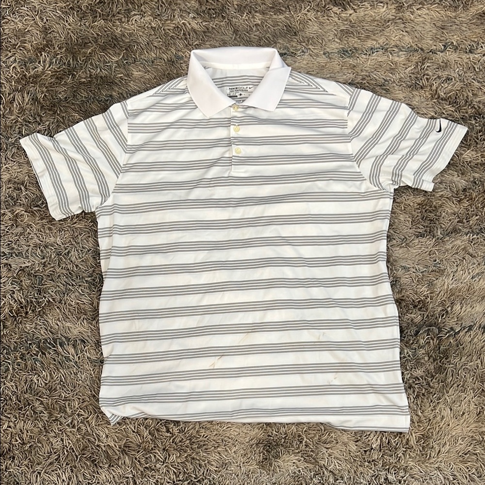 Nike: Golf Tour Performance Men's Striped Polo Shirt - White and Gray